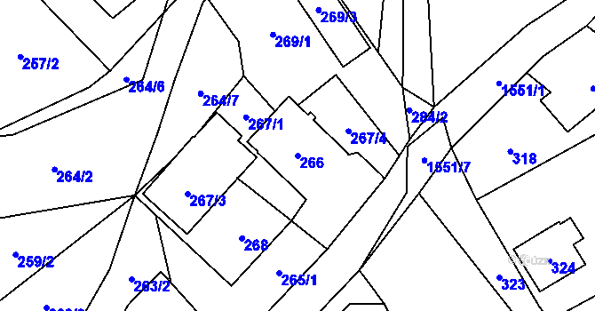 Parcela st. 266 v KÚ Mosty u Českého Těšína, Katastrální mapa