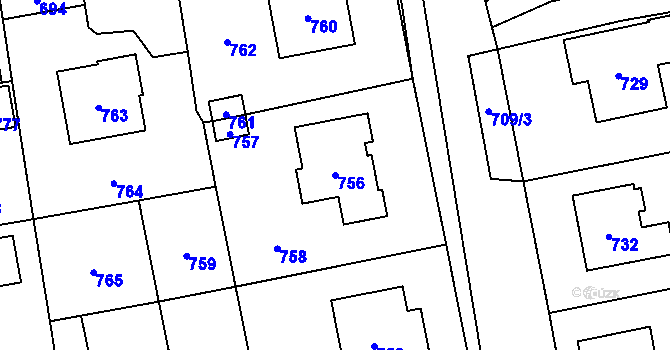 Parcela st. 756 v KÚ Mosty u Českého Těšína, Katastrální mapa