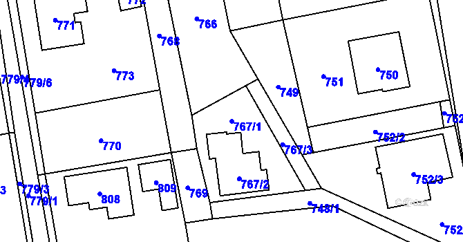 Parcela st. 767/1 v KÚ Mosty u Českého Těšína, Katastrální mapa