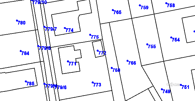 Parcela st. 772 v KÚ Mosty u Českého Těšína, Katastrální mapa