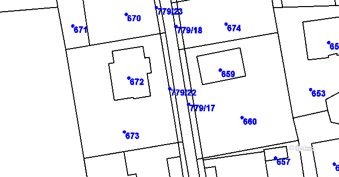 Parcela st. 779/22 v KÚ Mosty u Českého Těšína, Katastrální mapa