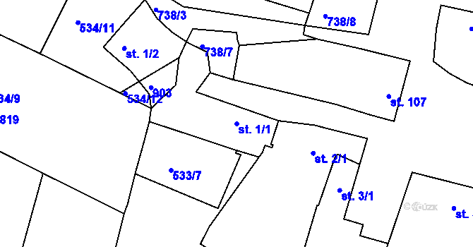 Parcela st. 1/1 v KÚ Míškovice, Katastrální mapa