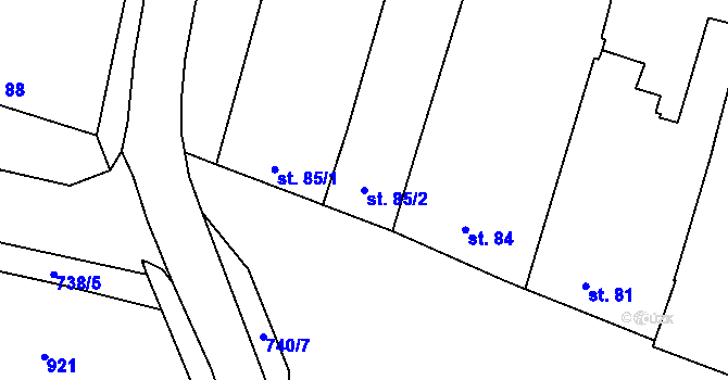 Parcela st. 85/2 v KÚ Míškovice, Katastrální mapa