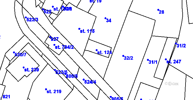 Parcela st. 124 v KÚ Míškovice, Katastrální mapa