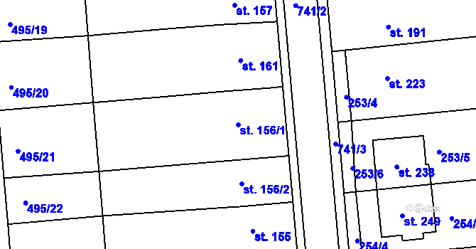 Parcela st. 156/1 v KÚ Míškovice, Katastrální mapa