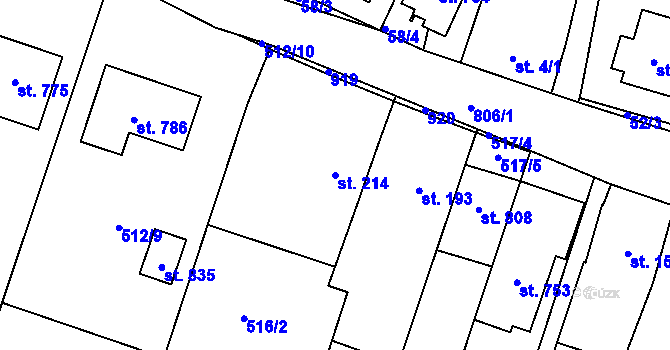 Parcela st. 214 v KÚ Míškovice, Katastrální mapa