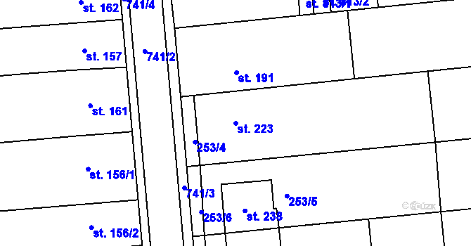 Parcela st. 223 v KÚ Míškovice, Katastrální mapa