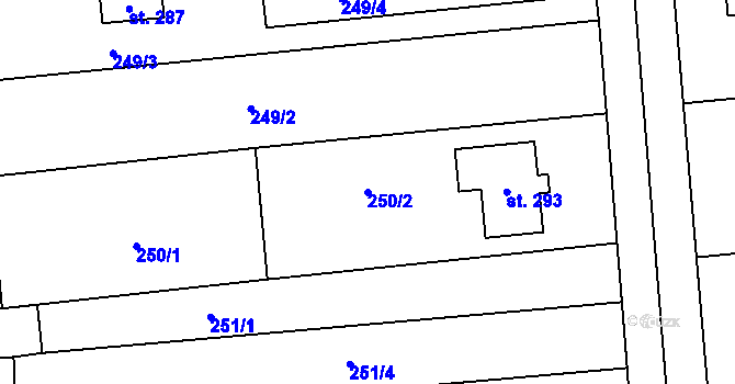 Parcela st. 250/2 v KÚ Míškovice, Katastrální mapa