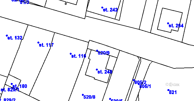 Parcela st. 520/9 v KÚ Míškovice, Katastrální mapa