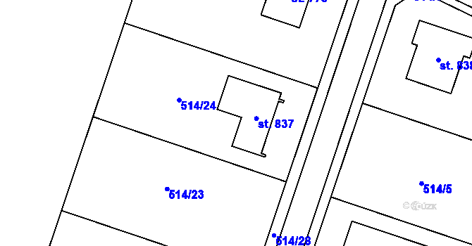Parcela st. 514/2 v KÚ Míškovice, Katastrální mapa