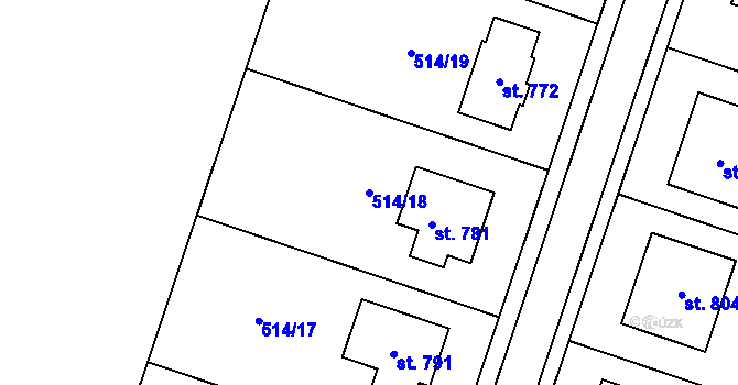 Parcela st. 514/18 v KÚ Míškovice, Katastrální mapa