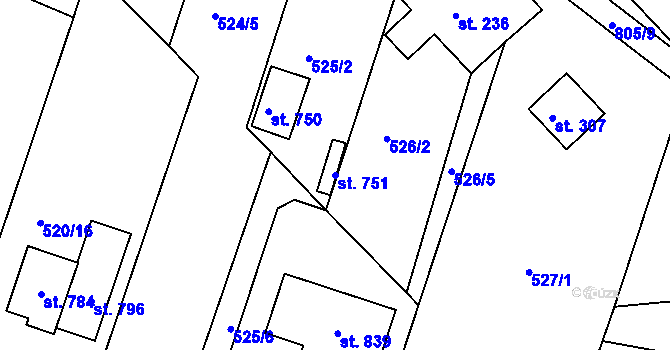Parcela st. 751 v KÚ Míškovice, Katastrální mapa