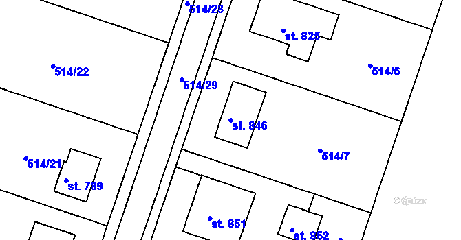 Parcela st. 846 v KÚ Míškovice, Katastrální mapa