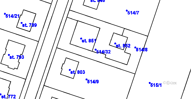 Parcela st. 514/32 v KÚ Míškovice, Katastrální mapa