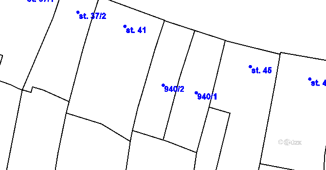 Parcela st. 940/2 v KÚ Míškovice, Katastrální mapa