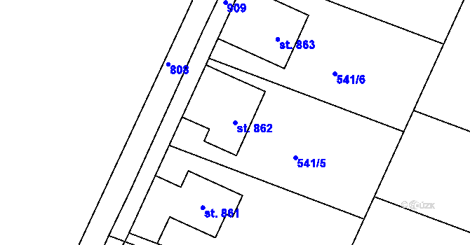 Parcela st. 862 v KÚ Míškovice, Katastrální mapa
