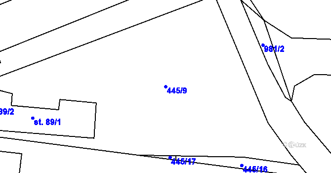 Parcela st. 445/9 v KÚ Minice u Mišovic, Katastrální mapa