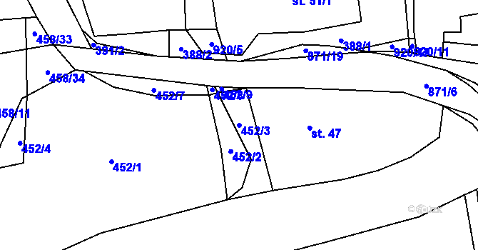 Parcela st. 452/3 v KÚ Minice u Mišovic, Katastrální mapa