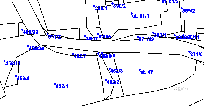 Parcela st. 452/9 v KÚ Minice u Mišovic, Katastrální mapa