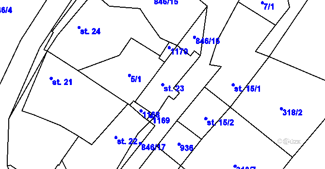 Parcela st. 23 v KÚ Mišovice, Katastrální mapa