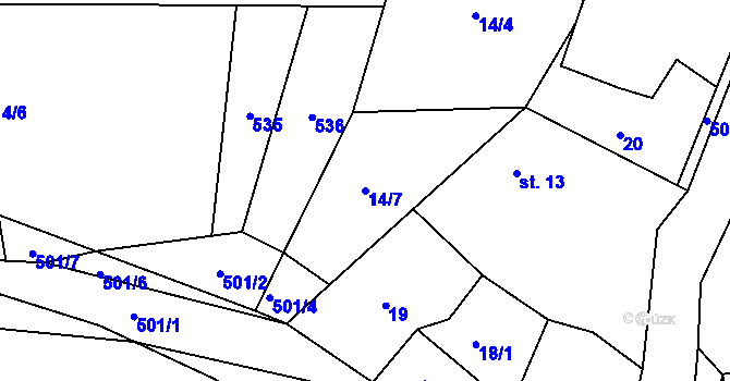 Parcela st. 14/7 v KÚ Pohoří u Mirovic, Katastrální mapa