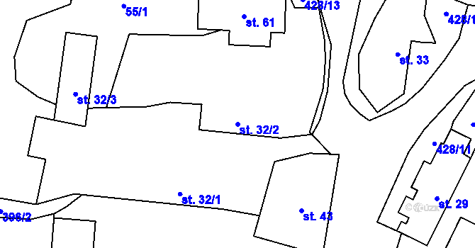 Parcela st. 32/2 v KÚ Opatovice II, Katastrální mapa