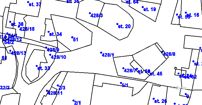 Parcela st. 428/1 v KÚ Opatovice II, Katastrální mapa