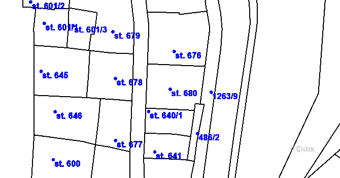 Parcela st. 680 v KÚ Mladá Boleslav, Katastrální mapa