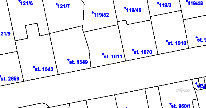 Parcela st. 1011 v KÚ Mladá Boleslav, Katastrální mapa