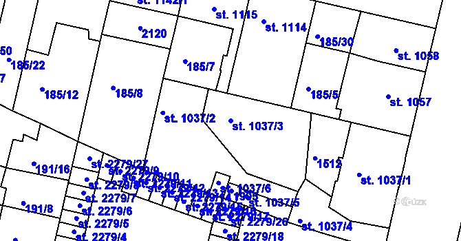 Parcela st. 1037/3 v KÚ Mladá Boleslav, Katastrální mapa