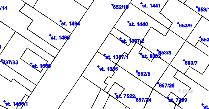 Parcela st. 1387/1 v KÚ Mladá Boleslav, Katastrální mapa
