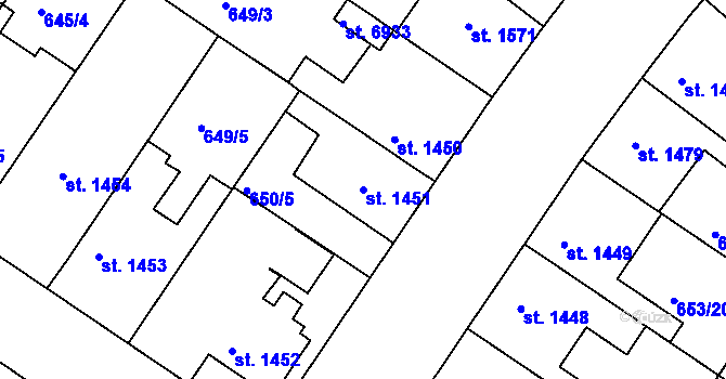 Parcela st. 1451 v KÚ Mladá Boleslav, Katastrální mapa