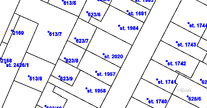 Parcela st. 2020 v KÚ Mladá Boleslav, Katastrální mapa