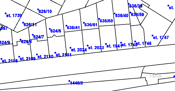 Parcela st. 2023 v KÚ Mladá Boleslav, Katastrální mapa