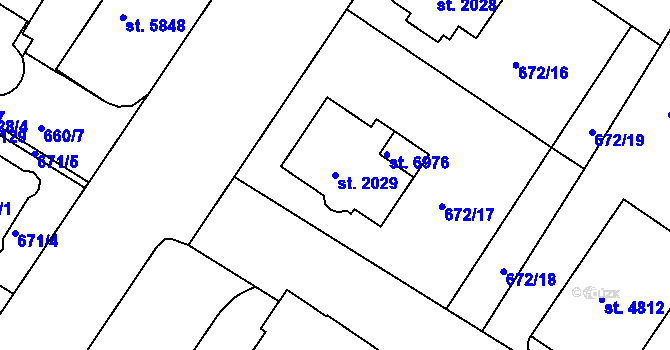 Parcela st. 2029 v KÚ Mladá Boleslav, Katastrální mapa