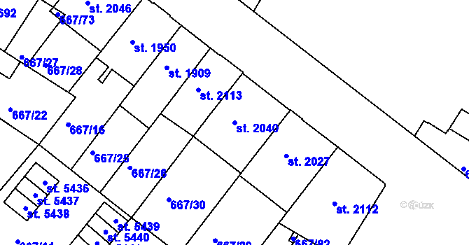 Parcela st. 2040 v KÚ Mladá Boleslav, Katastrální mapa