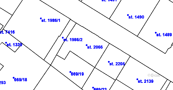 Parcela st. 2066 v KÚ Mladá Boleslav, Katastrální mapa