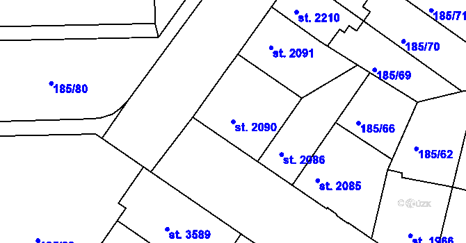 Parcela st. 2090 v KÚ Mladá Boleslav, Katastrální mapa