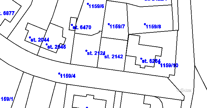 Parcela st. 2142 v KÚ Mladá Boleslav, Katastrální mapa