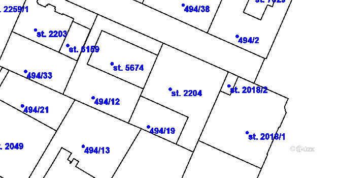 Parcela st. 2204 v KÚ Mladá Boleslav, Katastrální mapa