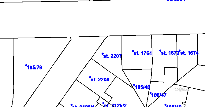 Parcela st. 2207 v KÚ Mladá Boleslav, Katastrální mapa