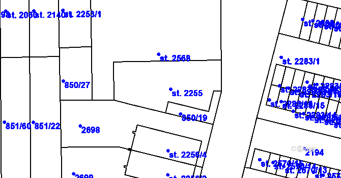 Parcela st. 2255 v KÚ Mladá Boleslav, Katastrální mapa