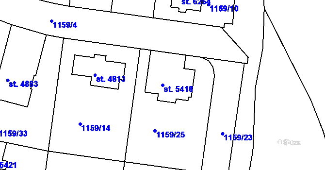 Parcela st. 5418 v KÚ Mladá Boleslav, Katastrální mapa