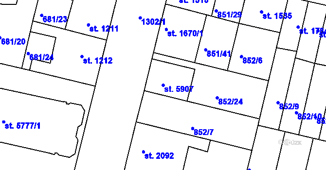 Parcela st. 5907 v KÚ Mladá Boleslav, Katastrální mapa