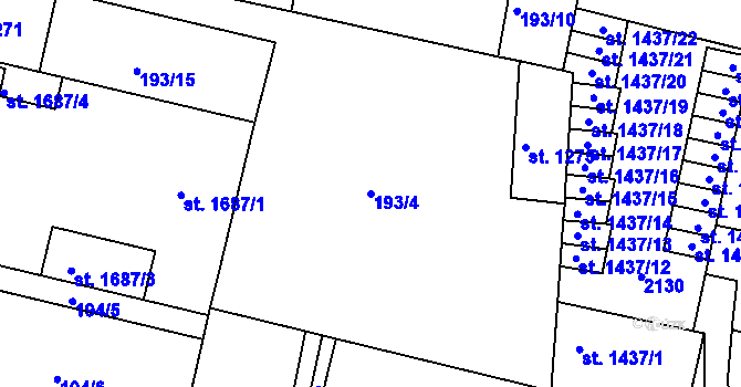 Parcela st. 193/4 v KÚ Mladá Boleslav, Katastrální mapa