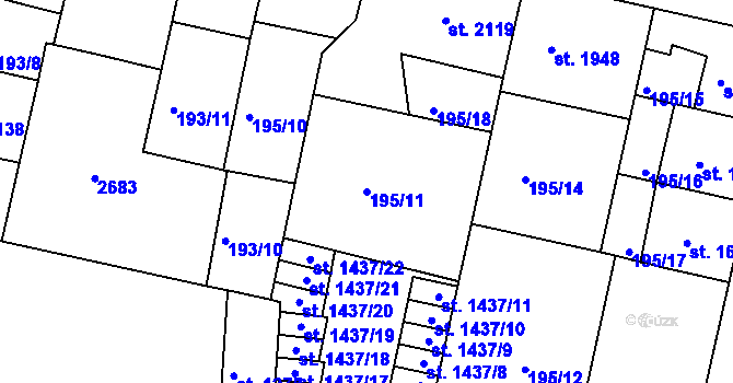 Parcela st. 195/11 v KÚ Mladá Boleslav, Katastrální mapa