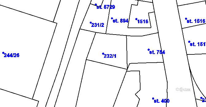 Parcela st. 232/1 v KÚ Mladá Boleslav, Katastrální mapa