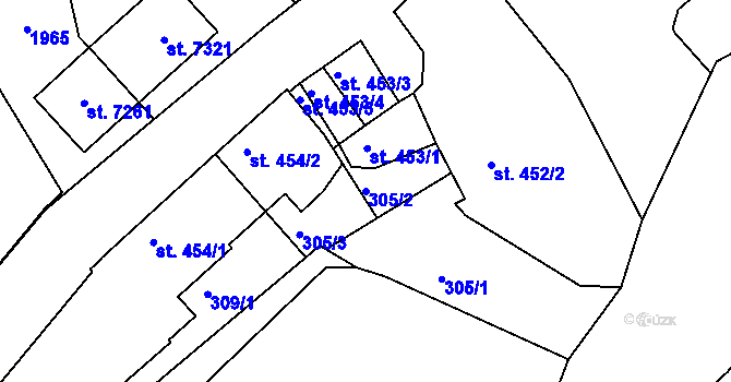 Parcela st. 305/2 v KÚ Mladá Boleslav, Katastrální mapa