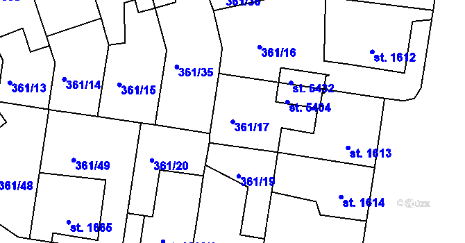 Parcela st. 361/17 v KÚ Mladá Boleslav, Katastrální mapa