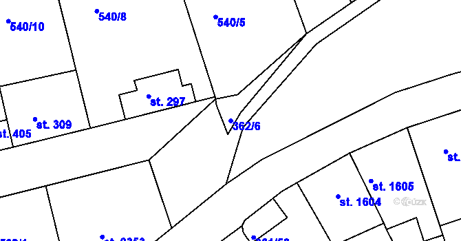 Parcela st. 362/6 v KÚ Mladá Boleslav, Katastrální mapa